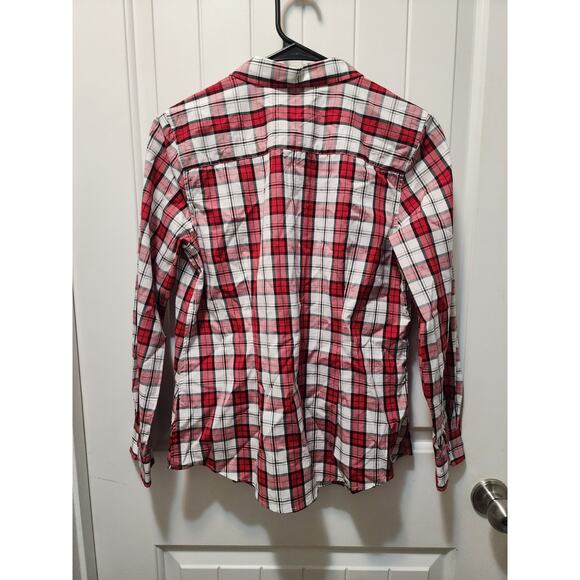 TALBOTS Women's Red, White, Black Plaid Button Down Shirt - Size 8P - Picture 4 of 6